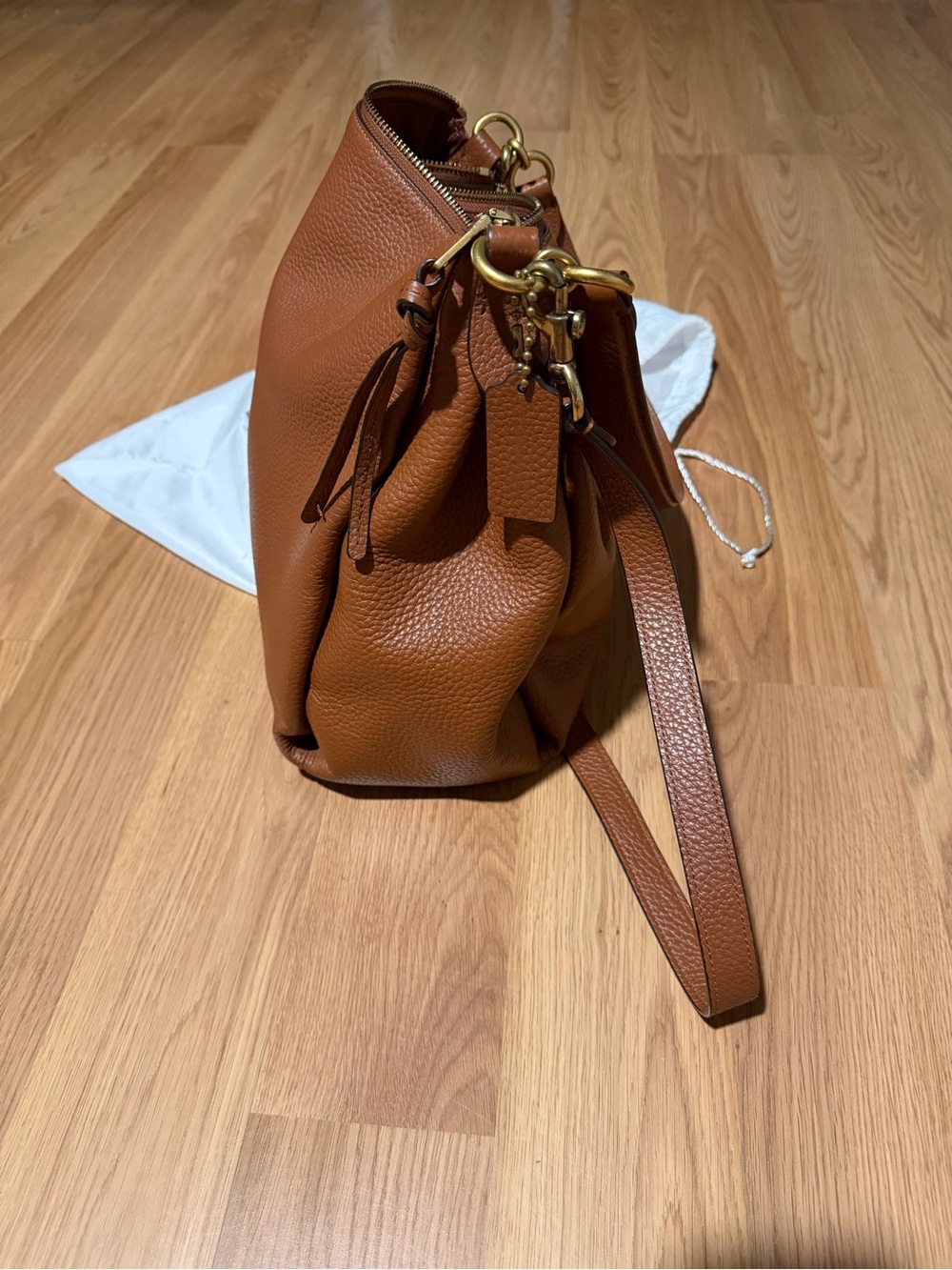 Coach Pebbled Leather Shoulder Bag in Cognac Brown - Picture 4 of 10